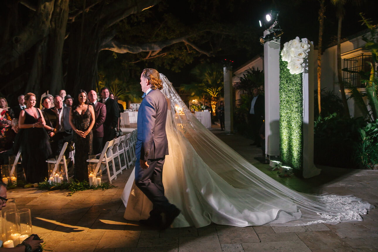 bride is coming for Fisher Island Club Wedding ceremony