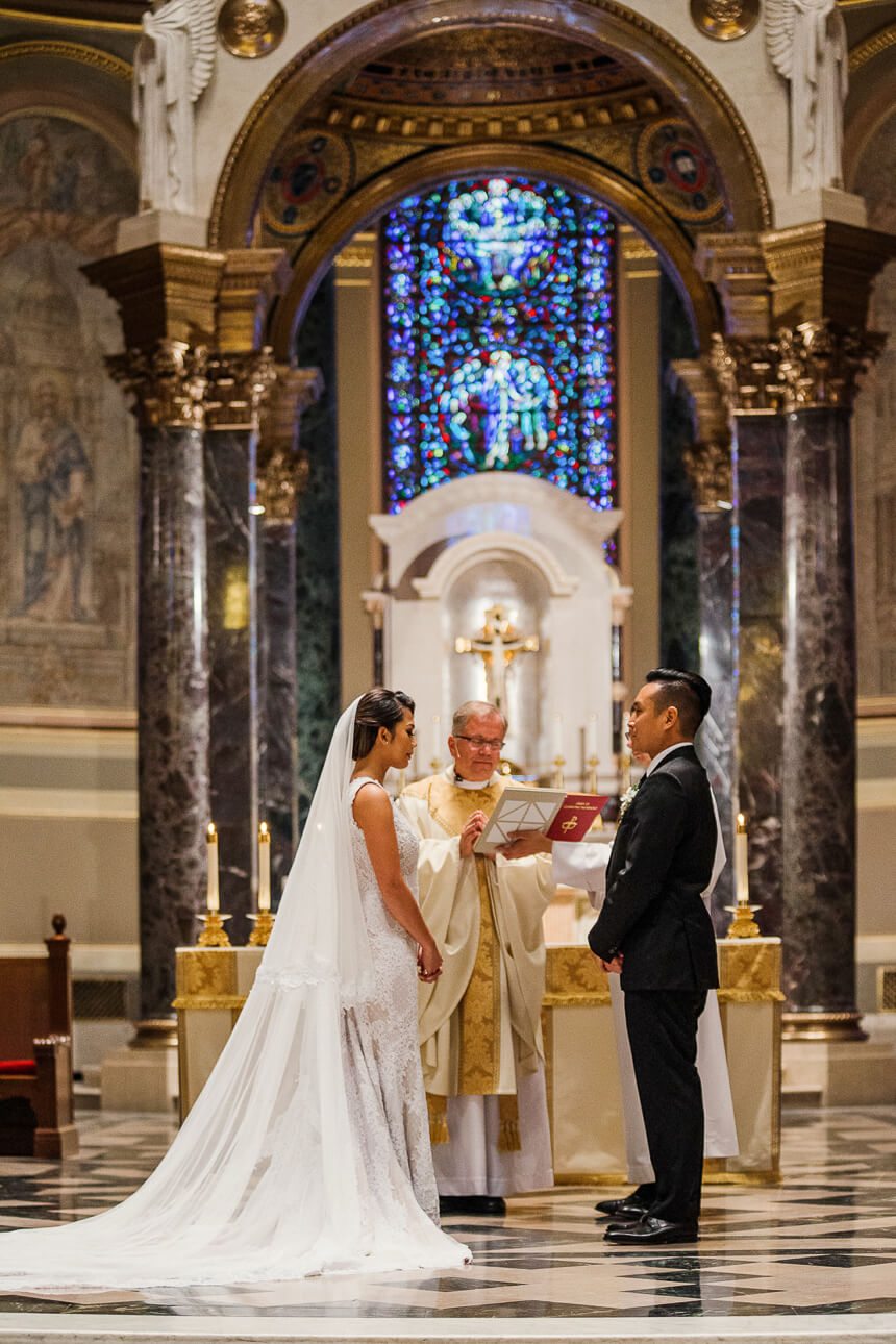 bride and groom at The Cathedral Basilica of Saints and Paul in Philadelphia wedding ceremony