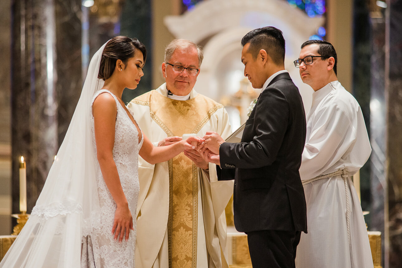 newlyweds at The Cathedral Basilica of Saints and Paul in Philadelphia